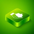 Isometric Shaving gel foam on hand icon isolated on green background. Shaving cream. Green square button. Vector Royalty Free Stock Photo