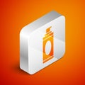 Isometric Shaving gel foam icon isolated on orange background. Shaving cream. Silver square button. Vector Illustration