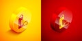 Isometric Shaving gel foam icon isolated on orange and red background. Shaving cream. Circle button. Vector