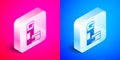 Isometric Shaving gel foam icon isolated on pink and blue background. Shaving cream. Silver square button. Vector