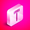 Isometric Shaving razor icon isolated on pink background. Silver square button. Vector. Illustration Royalty Free Stock Photo