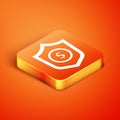 Isometric Shield with dollar symbol icon isolated on orange background. Security shield protection. Money security Royalty Free Stock Photo