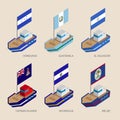 Isometric ships with flags: Honduras, Guatemala, Salvador, Nicaragua, Belize