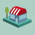 Isometric shop building, vector illustration