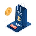 Isometric Shopping Bag on Online Store Accept Bitcoin Payment