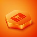 Isometric Shopping cart on screen laptop icon isolated on orange background. Concept e-commerce, e-business, online Royalty Free Stock Photo