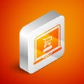 Isometric Shopping cart on screen laptop icon isolated on orange background. Concept e-commerce, e-business, online business Royalty Free Stock Photo