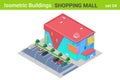 Isometric Shopping Mall Center Building with Cars on Parking flat vector collection Royalty Free Stock Photo