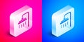 Isometric Shower head with water drops flowing icon isolated on pink and blue background. Silver square button. Vector Royalty Free Stock Photo