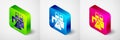 Isometric Shutdown of factory icon isolated on grey background. Industrial building. Square button. Vector