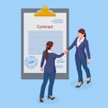 Isometric signed a contract with a stamp and with a signature. The form of the document. Business financial agreement or Royalty Free Stock Photo