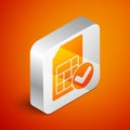 Isometric Sim card icon isolated on orange background. Mobile cellular phone sim card chip. Mobile telecommunications