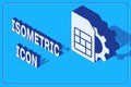 Isometric Sim card setting icon isolated on blue background. Mobile cellular phone sim card chip. Mobile