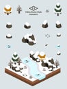 Isometric Simple Rocks Set - Rocks and Cave in First-Snow Forest