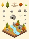 Isometric Simple Rocks Set - Temperate Forest Rock Formation