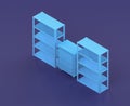 Isometric single color workshop with workbench in blue background, flat color work space, 3d rendering