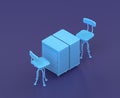 Isometric single color workshop with workbench in blue background, flat color work space, 3d rendering