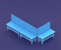 Isometric single color workshop with workbench in blue background, flat color work space, 3d rendering