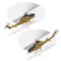 Isometric single-engine attack helicopter. Military air transport.