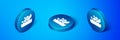 Isometric Sinking cruise ship icon isolated on blue background. Travel tourism nautical transport. Voyage passenger ship Royalty Free Stock Photo