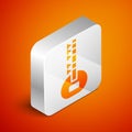 Isometric Sitar classical music instrument icon isolated on orange background. Silver square button. Vector