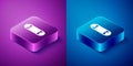 Isometric Skateboard trick icon isolated on blue and purple background. Extreme sport. Sport equipment. Square button
