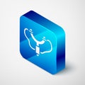 Isometric Slingshot icon isolated on grey background. Blue square button. Vector Royalty Free Stock Photo