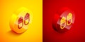 Isometric Slippers icon isolated on orange and red background. Flip flops sign. Circle button. Vector Royalty Free Stock Photo