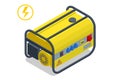 Isometric small yellow external mobile diesel generator for emergency electric power. Diesel generator