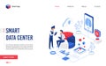 Isometric smart data center vector illustration, cartoon flat website interface design with 3d tiny user people and Royalty Free Stock Photo