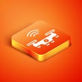 Isometric Smart drone system icon isolated on orange background. Quadrocopter with video and photo camera symbol. Vector Royalty Free Stock Photo