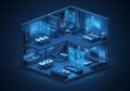 Isometric smart home blueprint with digital interfaces Royalty Free Stock Photo