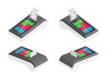 Isometric smart payment terminal cash desk set