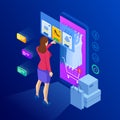 Isometric Smart phone online shopping concept. Online store, shopping cart icon. Ecommerce illustration