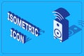 Isometric Smart stereo speaker system icon isolated on blue background. Sound system speakers. Internet of things Royalty Free Stock Photo