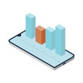 Isometric smartphone with bars of graphs on it Royalty Free Stock Photo