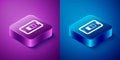 Isometric Smartphone battery charge icon isolated on blue and purple background. Phone with a low battery charge. Square Royalty Free Stock Photo