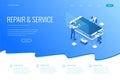Isometric smartphone repair service concept. Electronics repair service. Same day phone repair landing page website Royalty Free Stock Photo