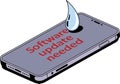 Isometric Smartphone Software Update Needed Notification with Water Drop on Screen Digital Device Royalty Free Stock Photo