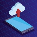 isometric smartphone technology with cloud data upload Royalty Free Stock Photo