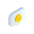 Isometric smile emoji symbol in speech bubble. 3d displeased emoticon, customer rating satisfaction negative feedback emotions.