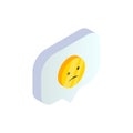 Isometric smile emoji symbol in speech bubble. 3d sad emoticon, customer rating satisfaction negative feedback emotions