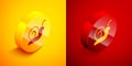 Isometric Snail icon isolated on orange and red background. Circle button. Vector