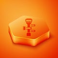 Isometric Sniper optical sight icon isolated on orange background. Sniper scope crosshairs. Orange hexagon button