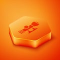 Isometric Sniper optical sight icon isolated on orange background. Sniper scope crosshairs. Orange hexagon button