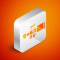 Isometric Sniper optical sight icon isolated on orange background. Sniper scope crosshairs. Silver square button. Vector