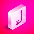 Isometric Snorkel icon isolated on pink background. Diving underwater equipment. Silver square button. Vector