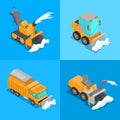 Isometric Snow Removal Transportation Set with Snowplow Truck and Tractor Royalty Free Stock Photo