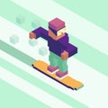 Isometric snowboarder in cubes form, vector illustration