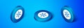 Isometric Snowflake icon isolated on blue background. Merry Christmas and Happy New Year. Blue circle button. Vector